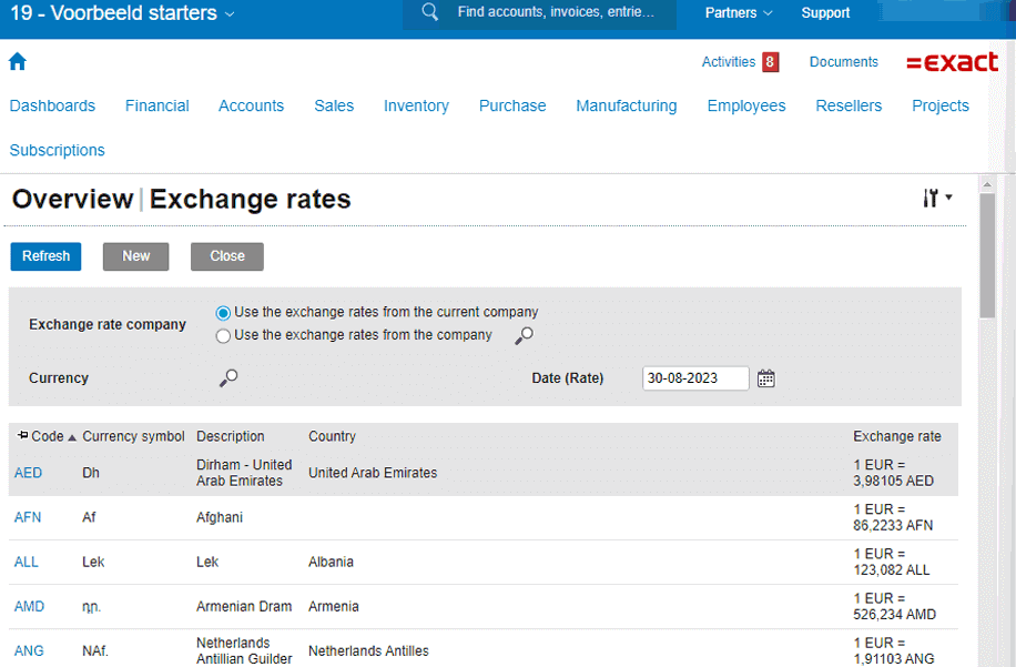 In the 'Exchange Rates' screen under 'Financial' you will see the result.